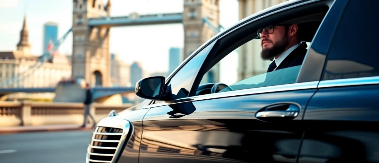 Elegant luxury chauffeur hire london service showcased in front of London's iconic Tower Bridge.