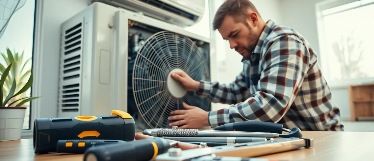 Performing ac repair phoenix az in a home setting with professional HVAC technician focused on service.