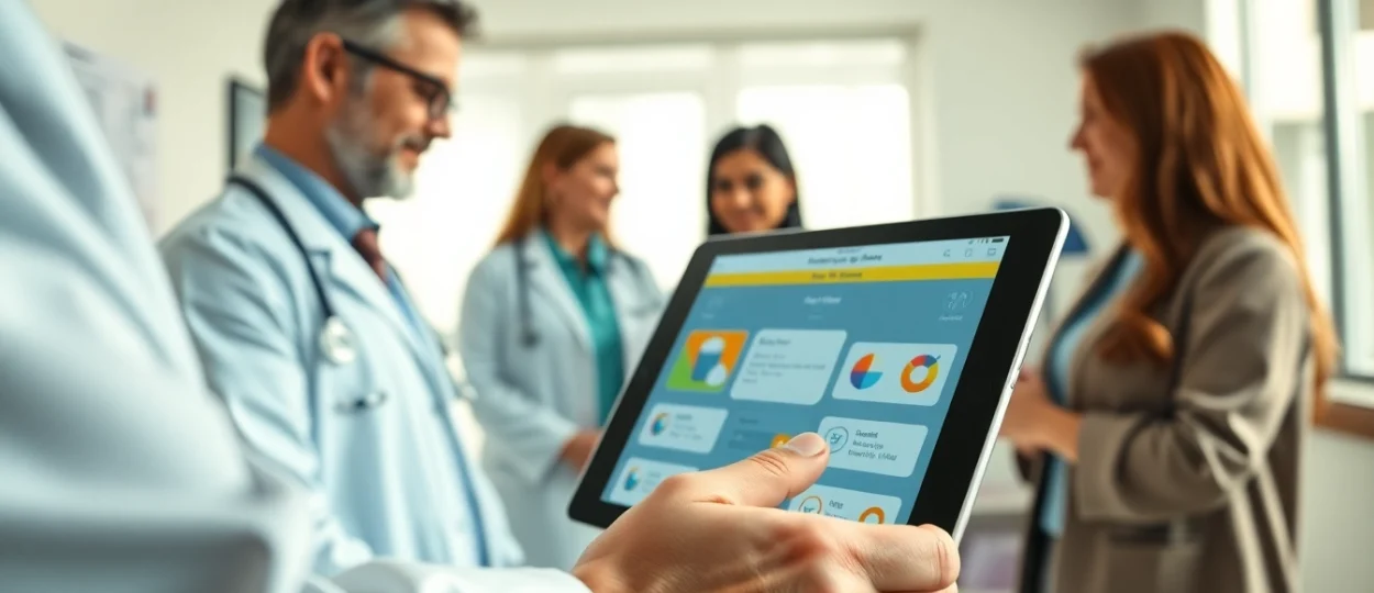 Utilizing eprescription apps for android in a modern healthcare setting, showcasing tablet interface.
